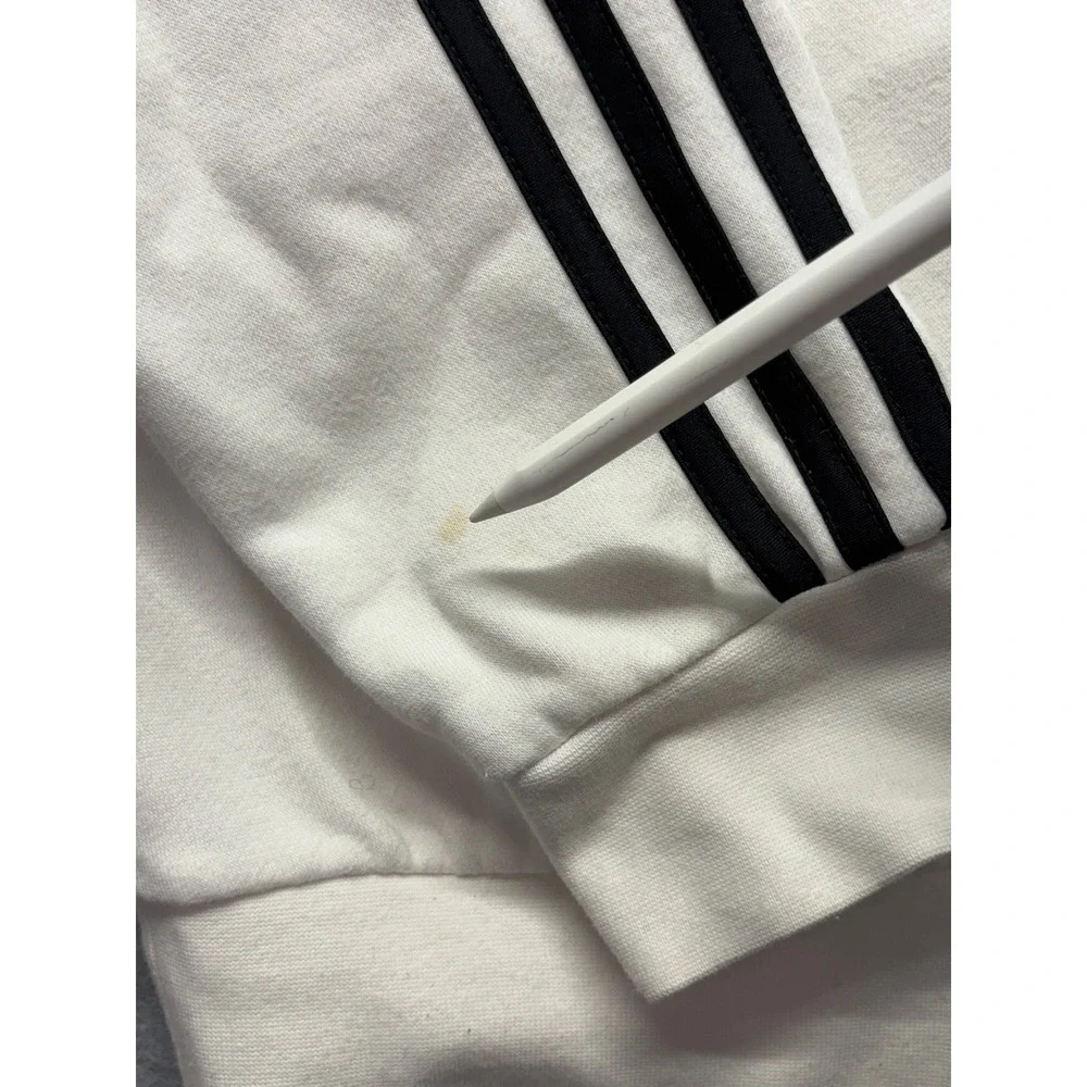 Adidas Essentials 3-Stripes Hoodie Mens Medium White Black Pullover Sweatshirt